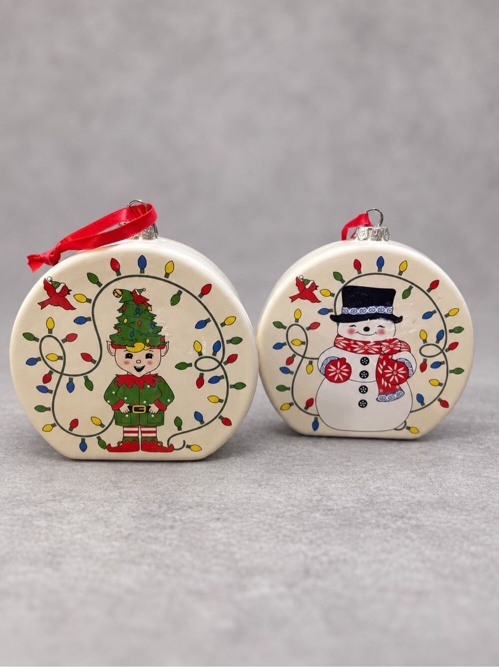 Temp-tations Christmas Recipe Large Ornaments Ceramic Elf Snowman Set of 2